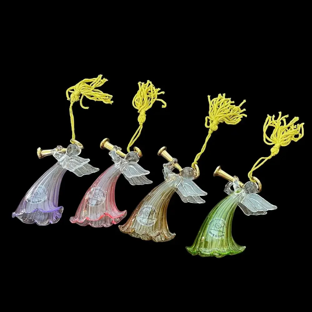 Lenox Glass Angel Ornaments Wishes of Peace Christmas 3.25” Set of 4 in Box READ